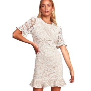 Lulus White Crochet Lace Short Sleeve Mini Dress